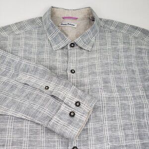 Tommy Bahama Mens Ventana Plaid Linen Button Up Shirt XXL 2XL Carbon  GREY EUC